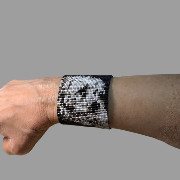 Handwoven artisan loom beaded Maltese dog wide soft cuff bracelet adjustable - Picture 4 of 4